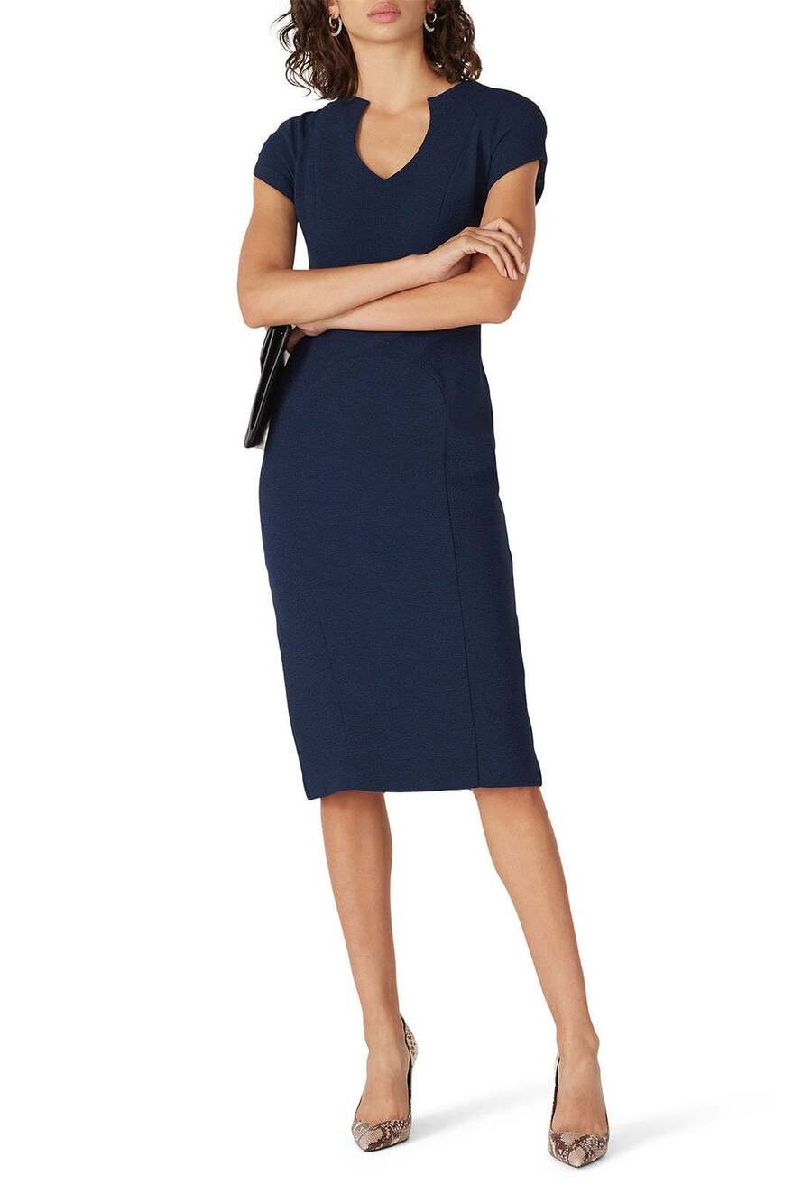 Black Halo Gypsy Rose Navy Blue Short Sleeve V-Neck Knee Length Sheath Dress 2